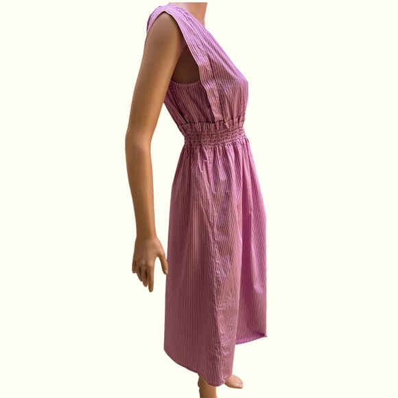 Loft Lavender & White Sleeveless Midi Dress Cotton Size Small Petite - Picture 3 of 7